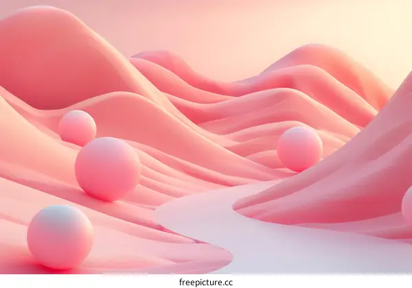 Pink Desert Landscape with Spheres in Surreal Scene