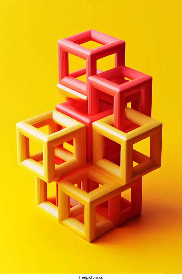 Abstract 3D Composition with Yellow and Red Cubes
