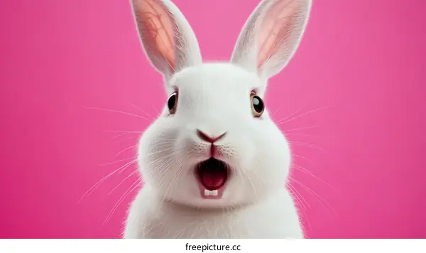Cute White Rabbit Illustration Against Pink Background