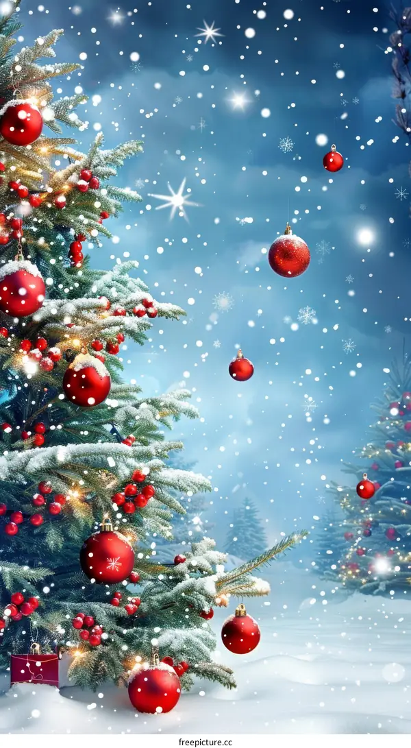 Snowy Christmas Scene with Red House