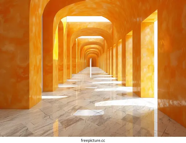 Orange Architectural Corridor Perspective