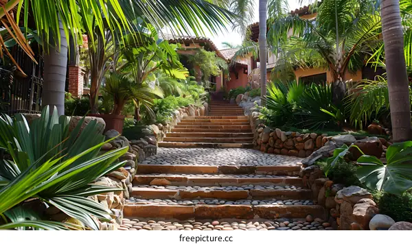 Stone Steps Leading Up to Tropical Home
