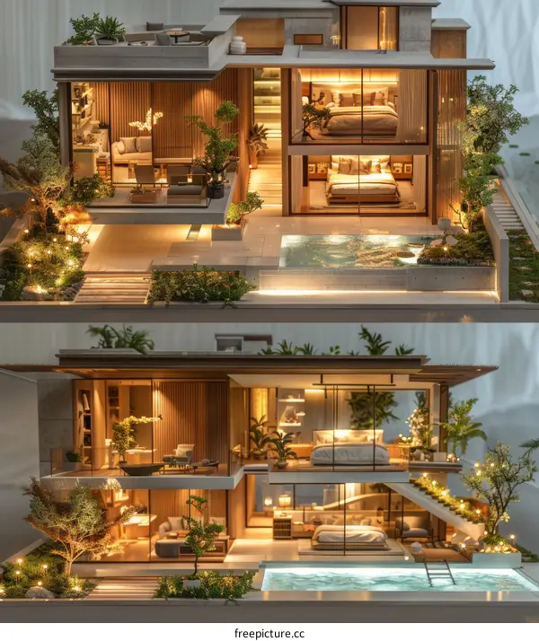 Miniature Modern House with Pool and Garden