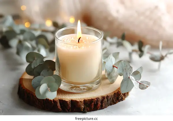 Elegant Candle and Eucalyptus Branches Arrangement