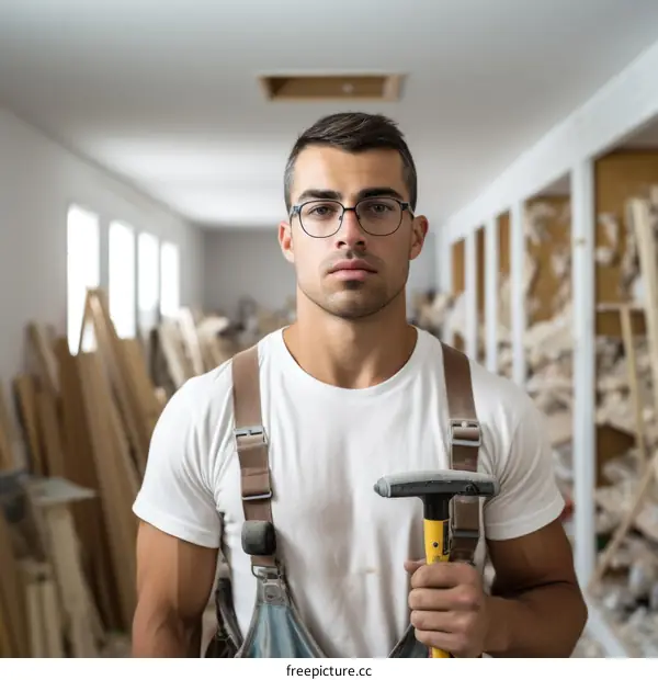 Portrait of a young male carpenter in his workshop