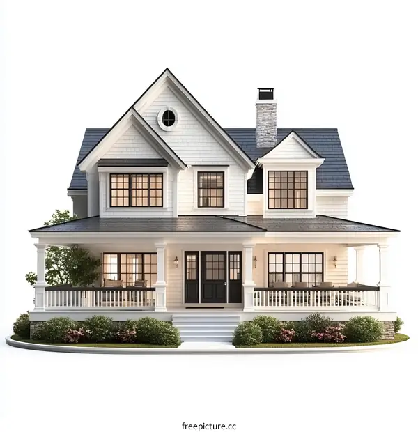 Elegant American Farmhouse Exterior Design Illustration