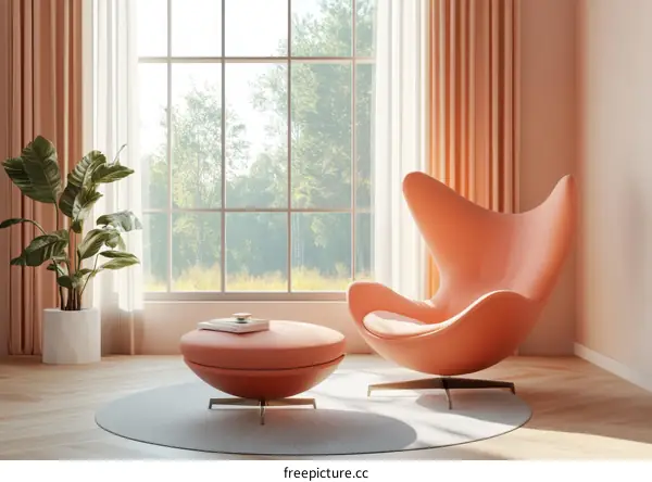 Modern Peach Living Room with Egg Chair