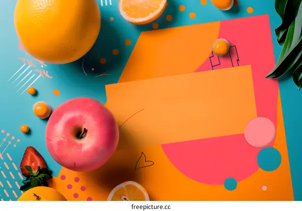 Colorful Flat Lay with Fruits and Abstract Shapes