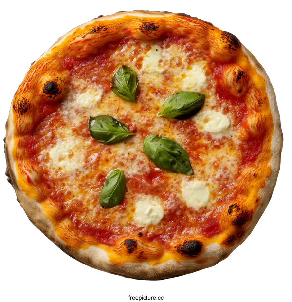 [Transparent Background PNG]Delicious Italian Pizza with Fresh Basil