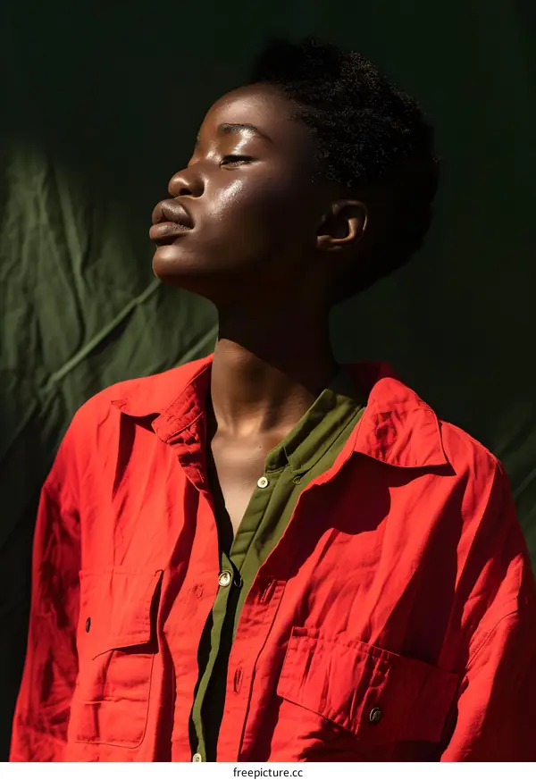 Portrait of a Black Woman with Short Hair Wearing Red Shirt