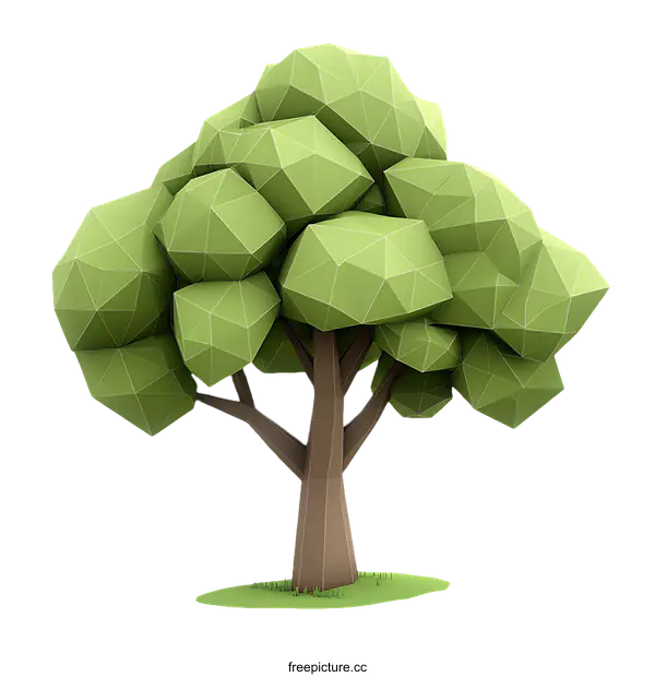 [Transparent Background PNG]Geometric Low Poly Style Tree Illustration