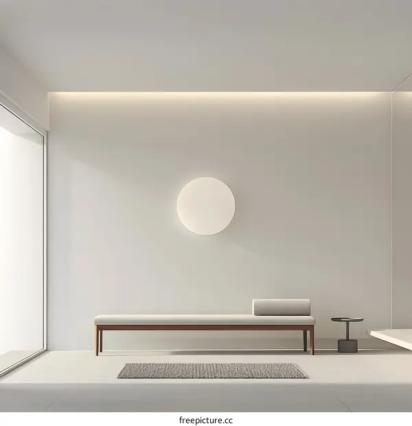 Minimalist Modern Interior Design with White Walls and Wooden Bench