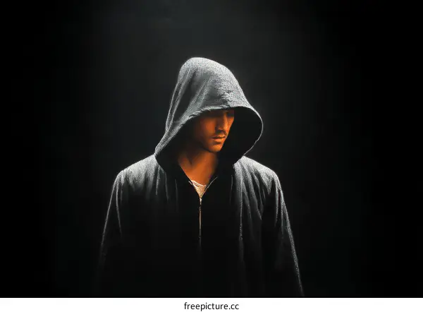 Mysterious Man in Dark Hood Portrait