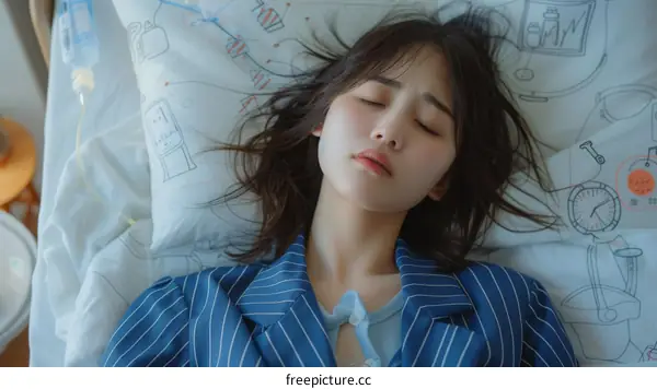 A woman sleeping on a bed