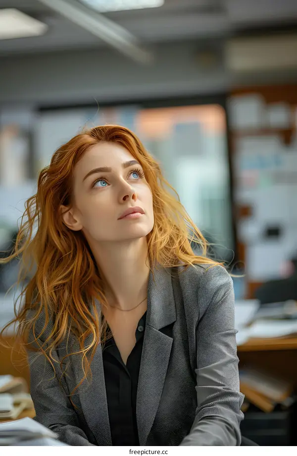 portrait of a young woman looking up