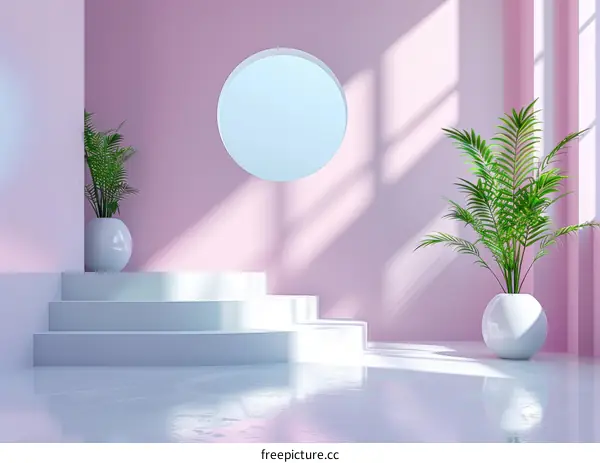Pastel Pink Minimalist Scene with Plant