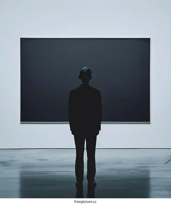 Man in Suit Looking at Empty Canvas in Art Gallery