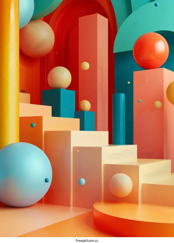 Vivid 3D Abstract Geometric Shapes Podium Steps