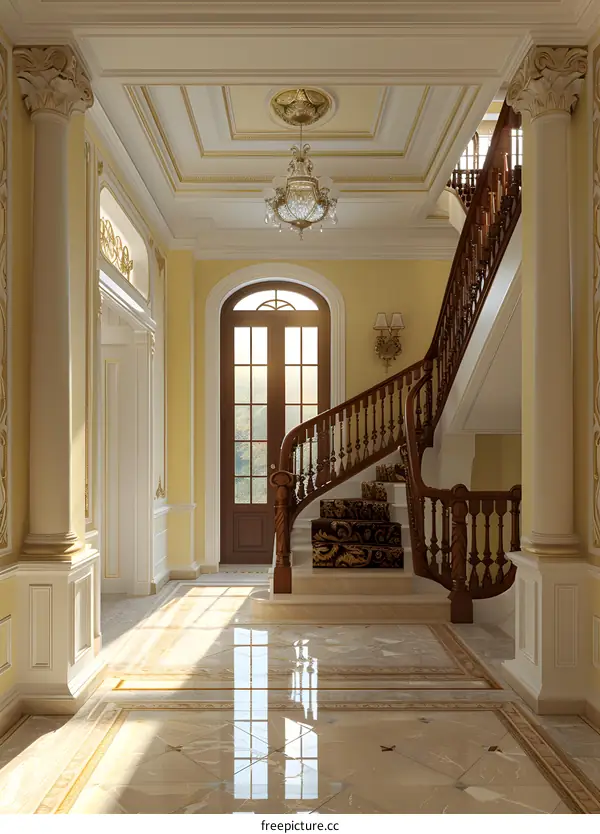Elegant Staircase Interior Design with Chandelier
