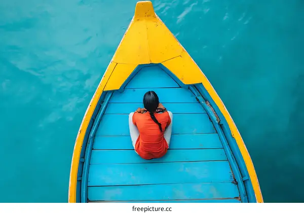 Woman Sitting in a Boat on the Water