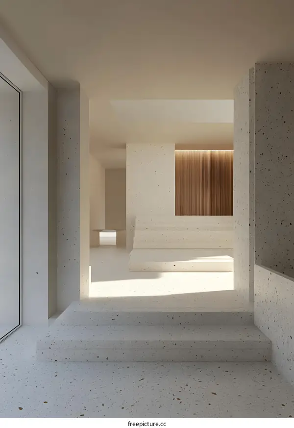 Modern Minimalist Interior Design with Concrete Walls and Terrazzo Flooring