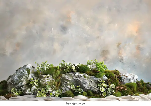 Green Mossy Rocks Nature Background