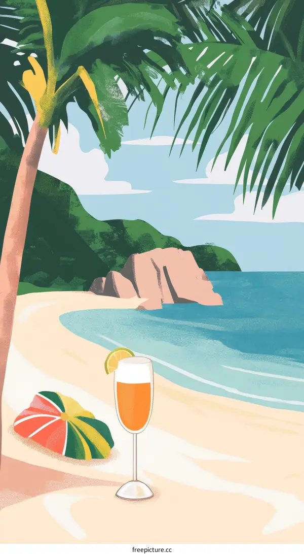 Tropical Beach Sunset Cocktail Illustration