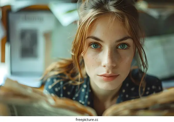 Portrait of a young woman reading a book