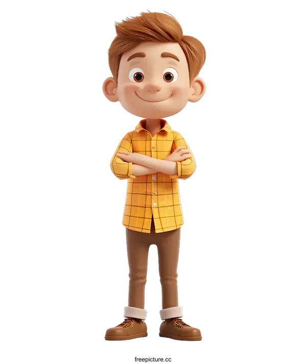 [Transparent Background PNG]Cheerful boy with crossed arms