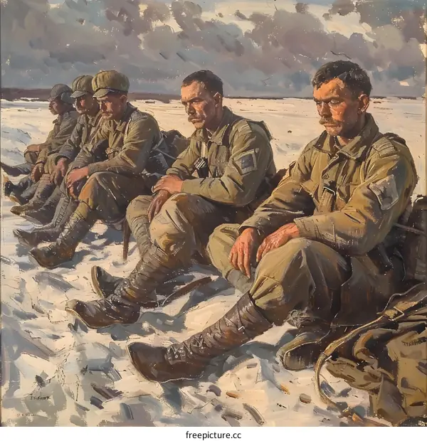 Soviet soldiers took a break during the battle