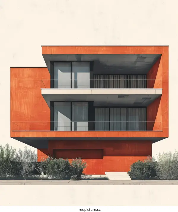 Modern Two-Story House with Flat Roof and Large Windows