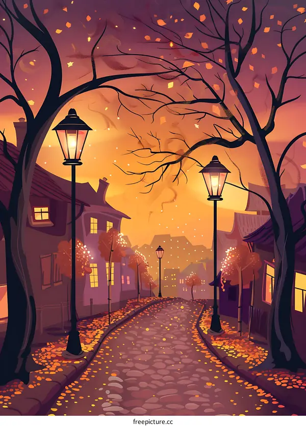 Autumn Evening in a Small Town