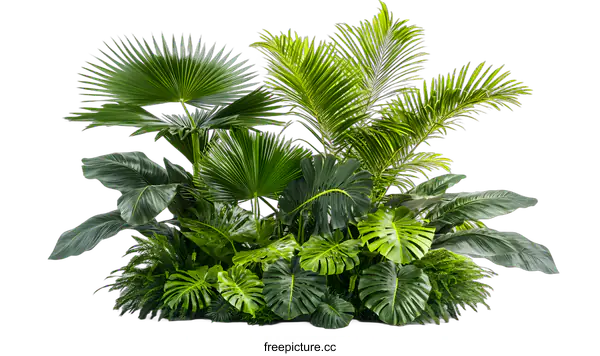 [Transparent Background PNG]Tropical Green Foliage Plants On White Background