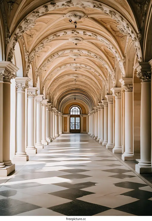 Classic Architecture Columns and Arches Leading to a Door