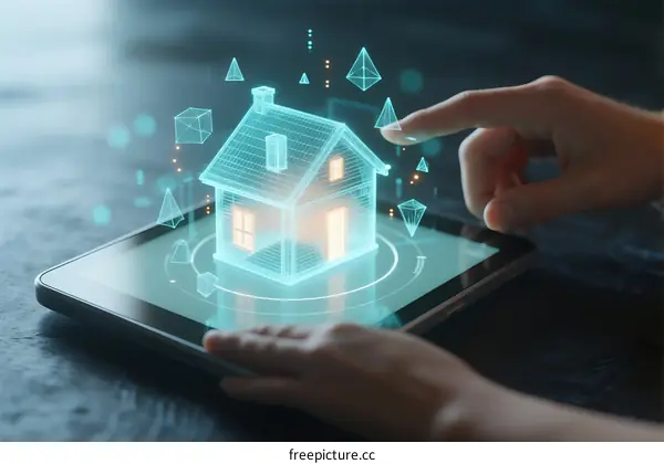 Digital Hologram House on Tablet Screen with Touch Interaction