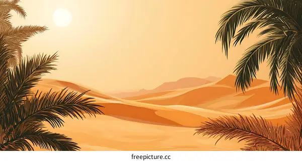 Desert Landscape With Palm Trees