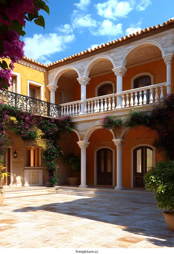Mediterranean Courtyard with Arched Entryway