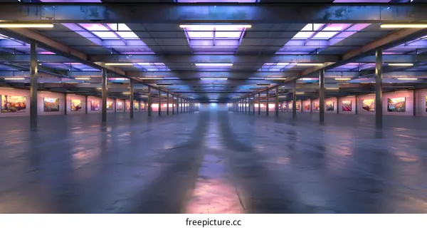 Empty Industrial Warehouse With Artwork