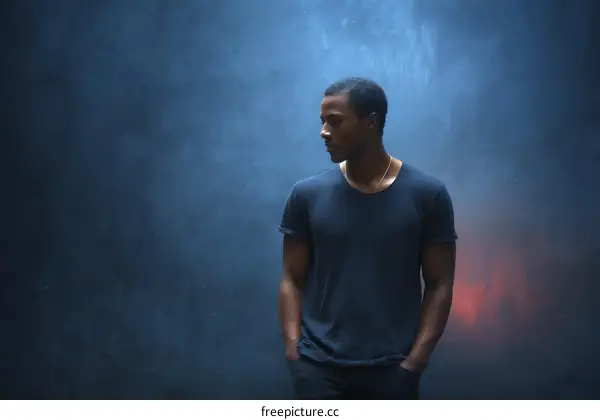 Thoughtful African American Man Against a Textured Wall