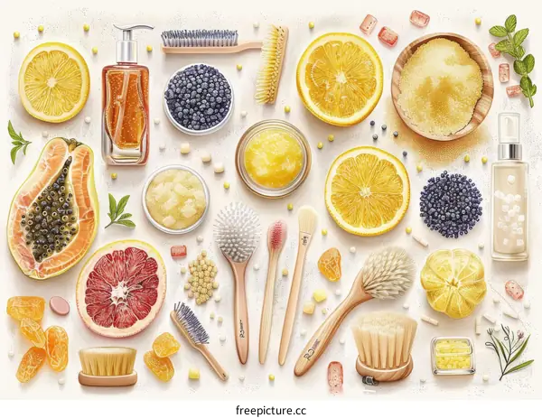 Natural skincare ingredients and products. Beauty and cosmetics concept. Flat lay.