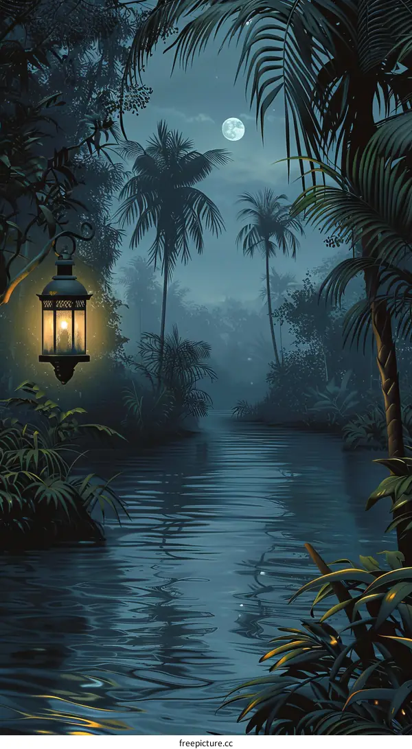 lantern in the jungle at night