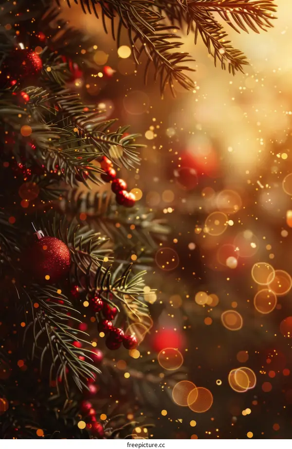 Christmas tree with sparkling red baubles