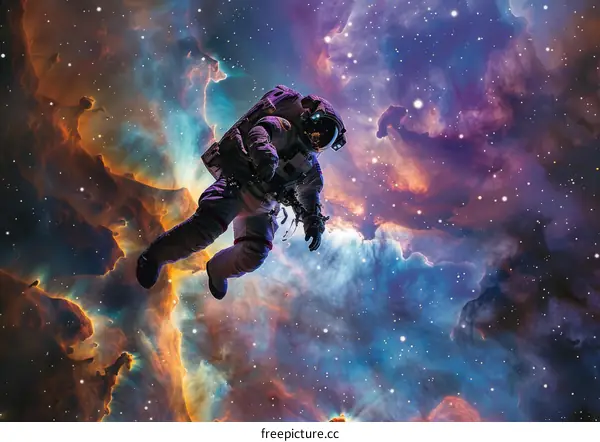 Astronaut in Space with Nebula and Stars