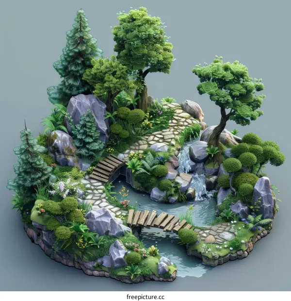 Tranquil Isometric Garden Landscape