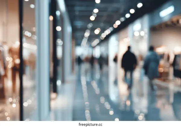 Blurred View of a Shopping Mall Interior with People