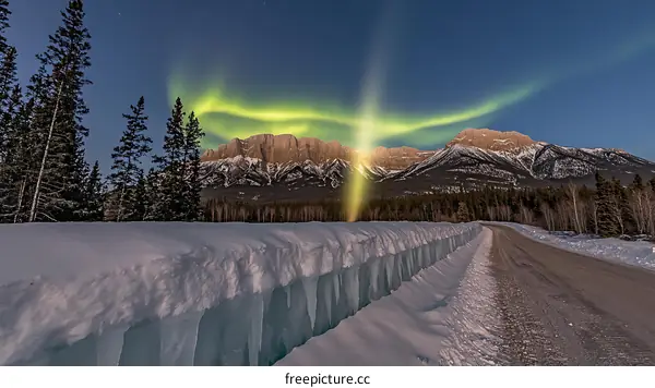 Aurora Borealis Over Snowy Mountains in Canada