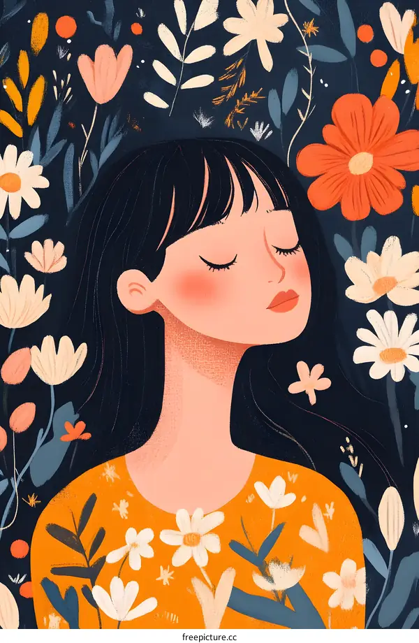 Woman with Flowers in her Hair Illustration