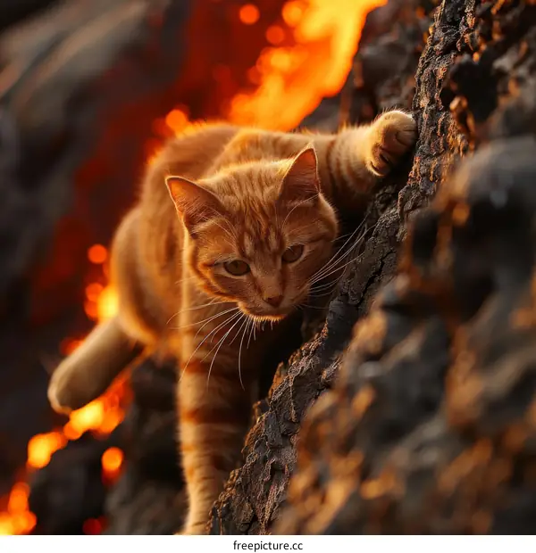 Cat narrowly escapes fiery end as it climbs tree to safety