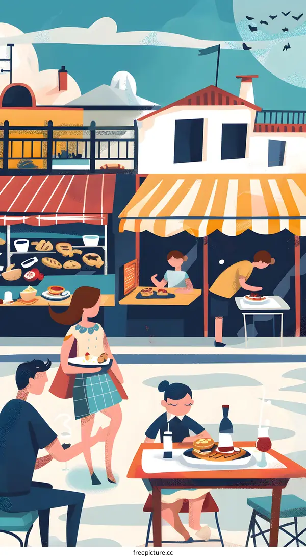 Illustration of People Eating in a Restaurant