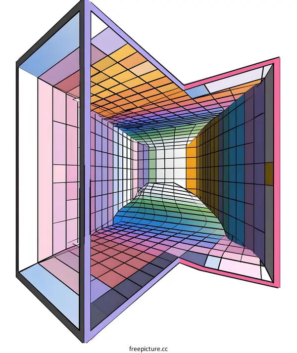 Abstract Colorful 3D Geometric Design with Grids and Perspective